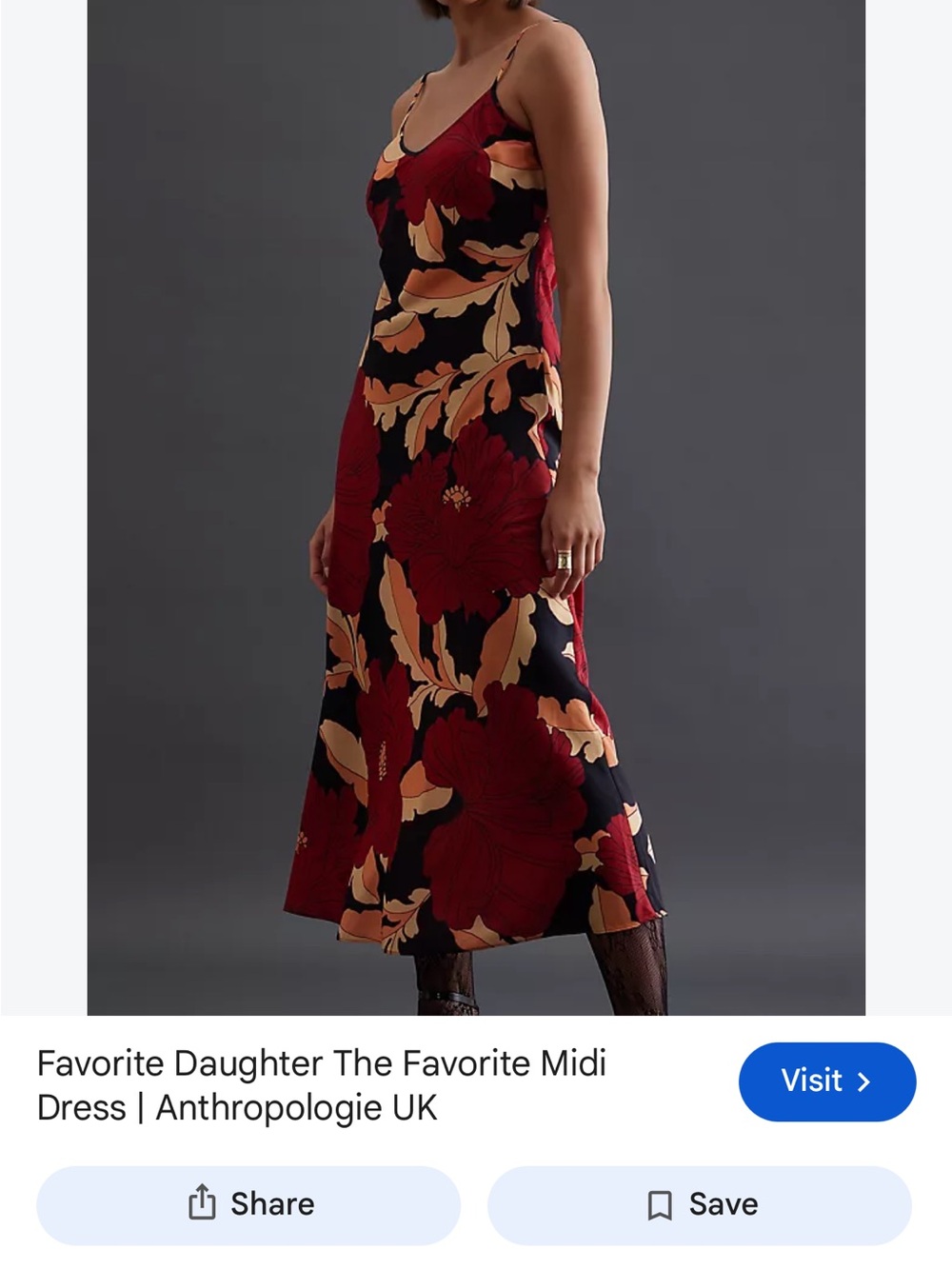 Favorite Daughter Black Midi Dress with Red & Tan Floral Print